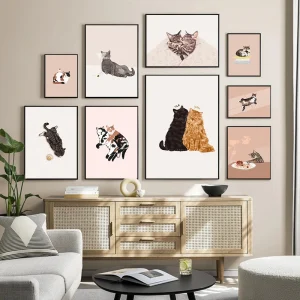 Tableau affiche chat – veilleuse LED, objet décoratif, cadeau – nordique